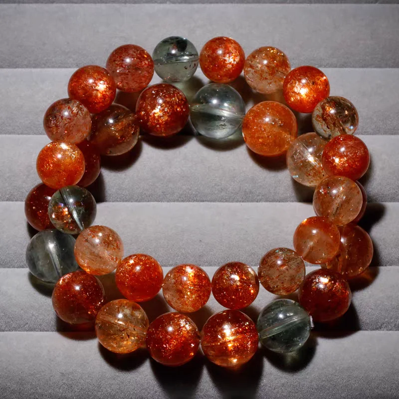 

Natural Orange Red Strawberry Quartz Bracelet Gold Sunstone 7mm 8mm 9mm Orange Arusha Clear Round Beads Crystal Women Men AAAAAA