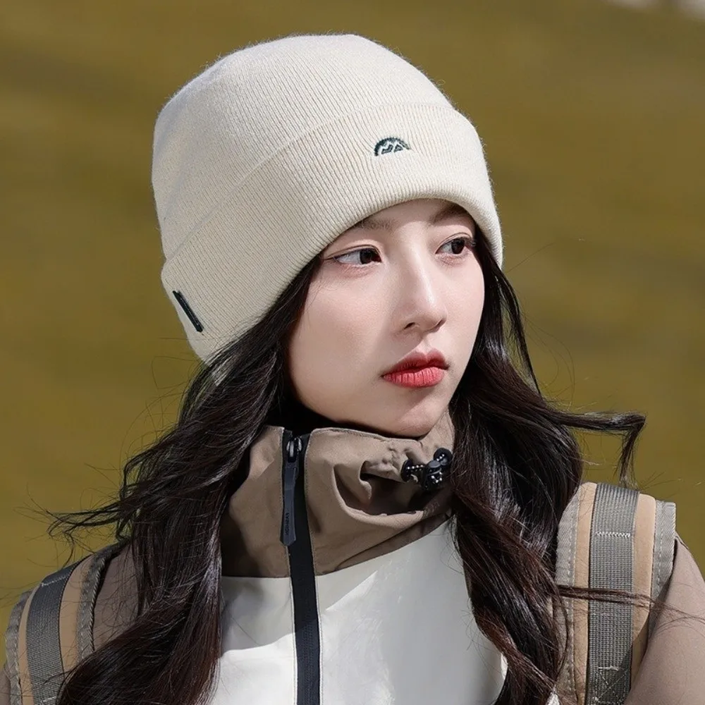 Casual Solid Color Knitted Beanie Hat Thickened Windproof Cuffed Skull Cap Winter Warm Elastic Cycling Skiing Hat
