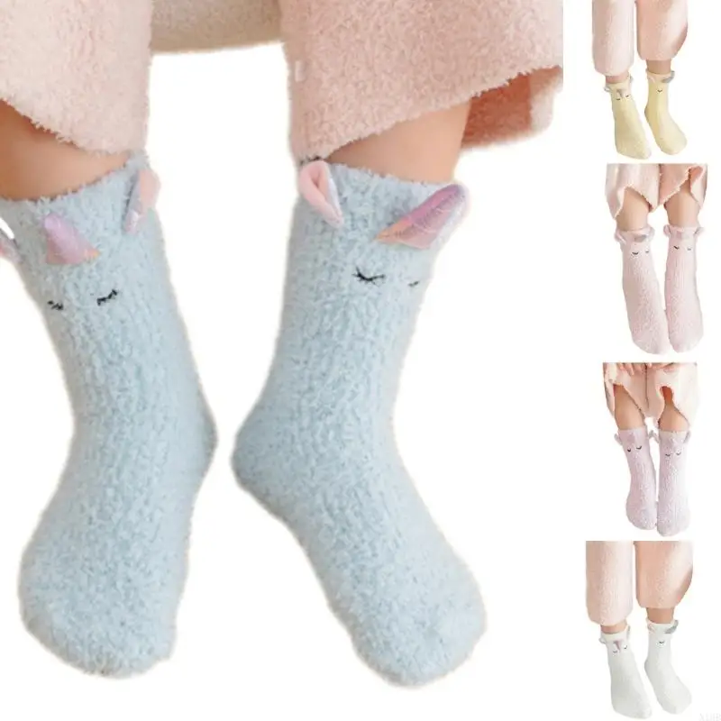 

N1HB Breathable Coral Fleece Socks Baby Ankle Socks Unicorns Pattern Socks Warm Thick Socks for Toddlers Children 1-12 Year