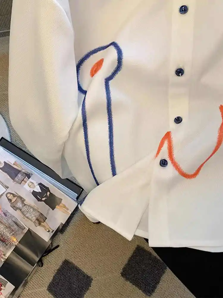Damen Weiße Hemden Blusen Y2k 90er Jahre Ästhetische Vintage Koreanische 2000er Langarm Oversize Graffiti Shirt Streetwear Stilvolle Kleidung