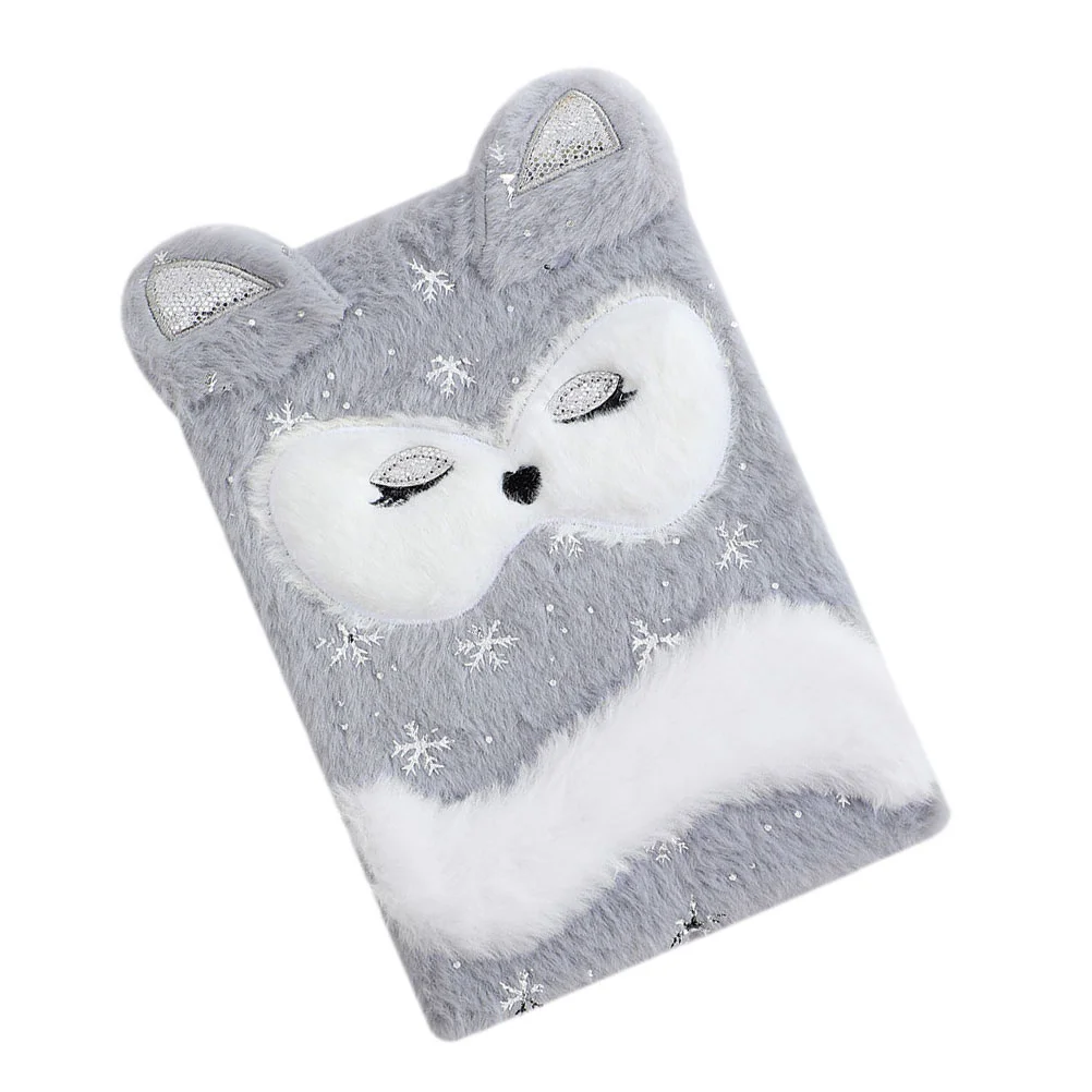 Fluffy Journal Snowflake Fox Book Student Girl Teen Gifts Notebooks for Writing Drawing Paper Plush