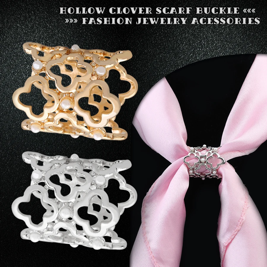 SHEEGIOR piękny Hollow Clover szalik klamra broszki dla kobiet moda biżuteria złoto srebro cylindra w kształcie litery szalik broszka Femme prezent