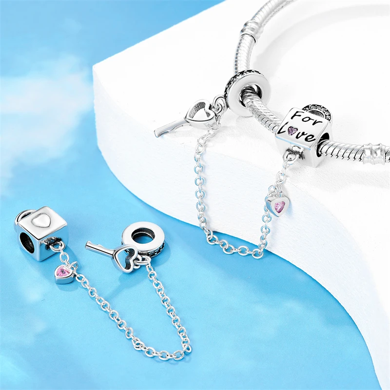 925 Sterling Silver Love Lock Charms Safety Chain Fit Original Bracelet DIY Women Fashion Exquisite Anniversary Jewelry Gifts