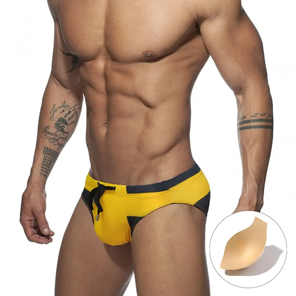 Sexy Contrast Color Mens Swimwear Swim Briefs Push Up Swimsuit Man Bikini Swimming Trunk for Men Surfing Beach Wear Bathing Suit
