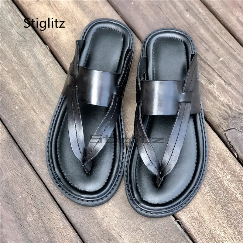 Men's Summer Leather Flip-Flops Male Fashion Outdoor Wear Personality Youth Non-Slip Flats Sandals Summer Slippers for Men