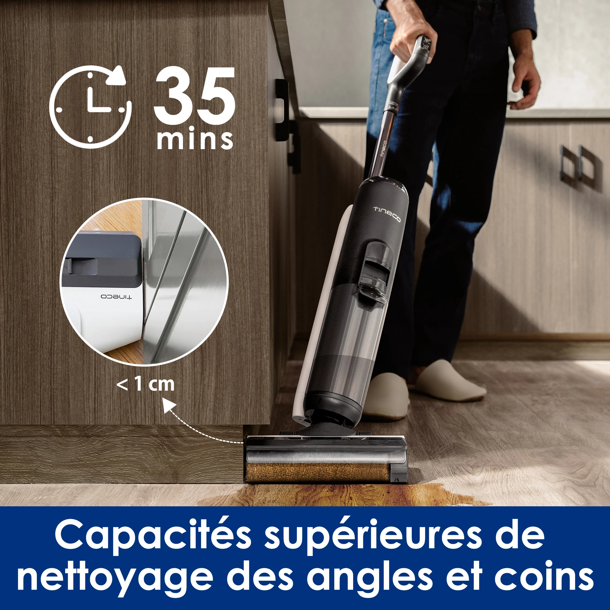 Tineco FLOOR ONE S5 PRO 2 Aspirateur sans fil pour sols durs, écran LCD, idéal pour enlever les poils d\'animaux, autonomie prolongée, Wi-Fi,