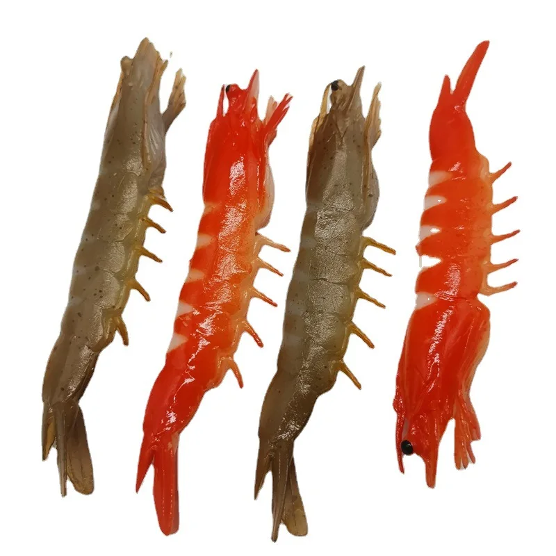 Simulation of artificial river prawn model Simulation of food play products red and green prawn model ornaments