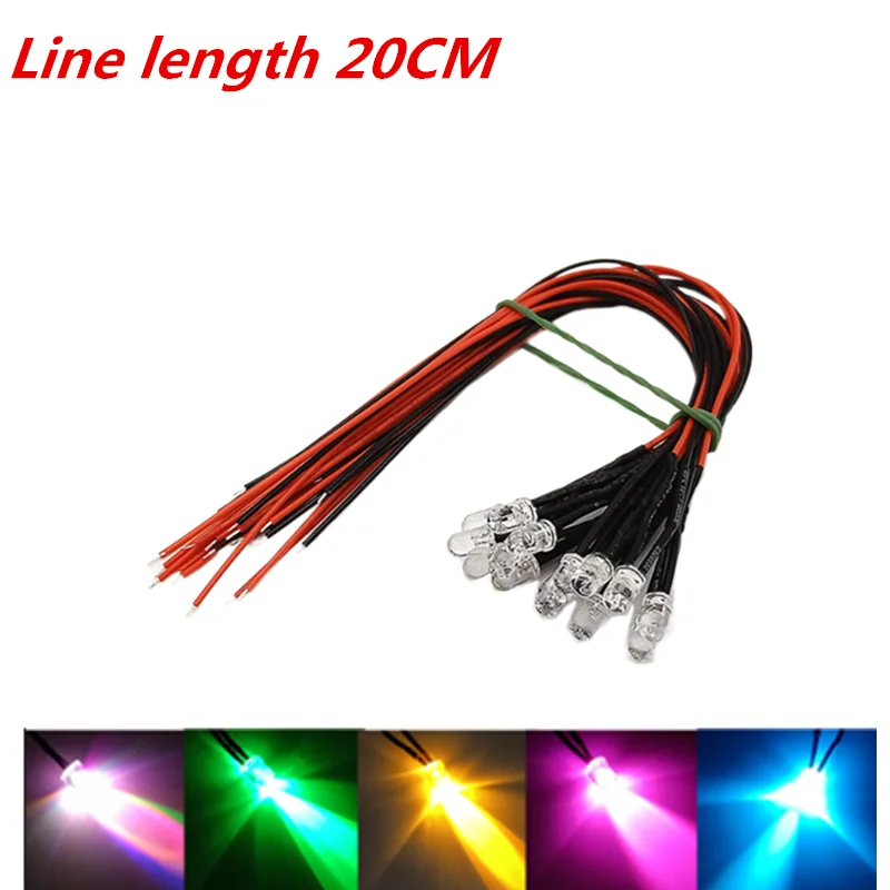 10PCS 3/5mm LED 3-12V 20cm Pre-wired White Red Green Blue Yellow UV RGB Diode Lamp Decoration Light Emitting Diodes Pre-soldered