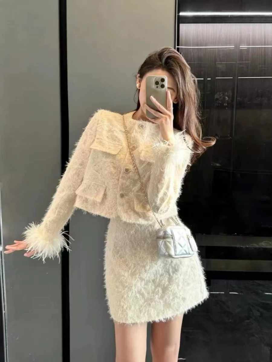 Neue Herbst Elegante Vintage 2-teilige Sets Frauen Design Retro Süße Mäntel + Minirock Japanische Mode Casual Retro Events Outfits