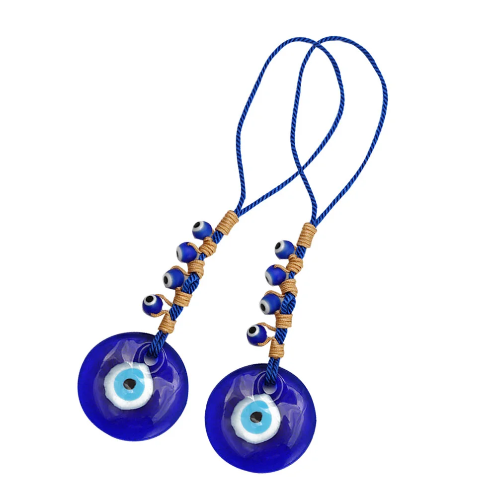 2 Pcs Devil's Eye Pendant Blue Turkish Eyes Hamsa Beads Amulet Key Chain Accessory Hanging Glass DIY Material