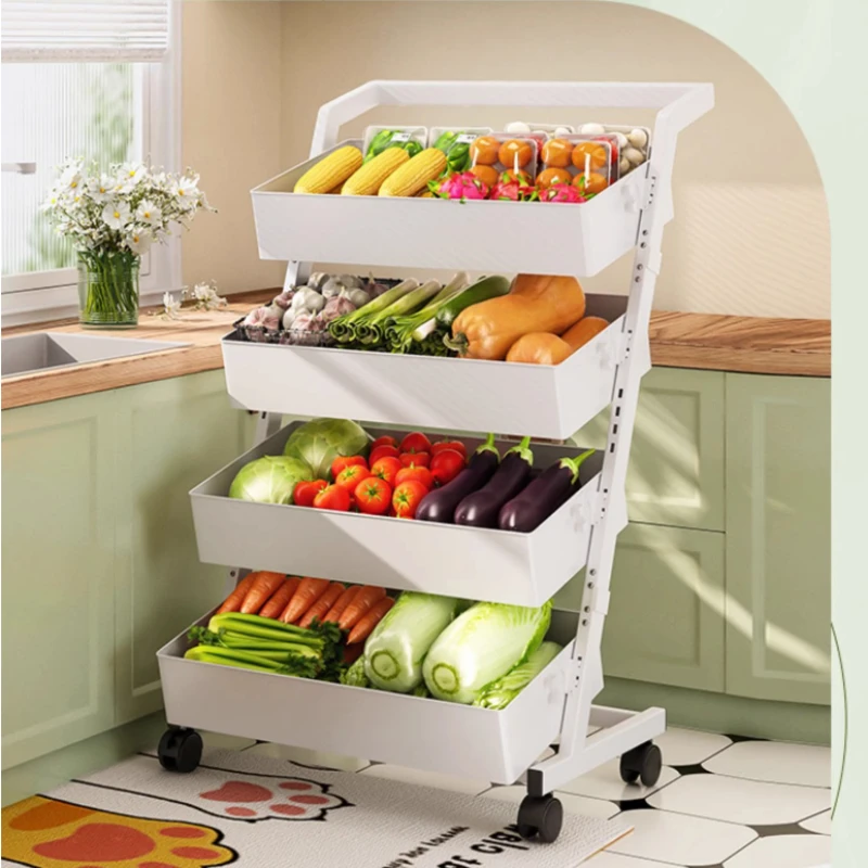 Large Kitchen Shelf Carbon Steel Multi-Layer Vegetable Basket Mobile Storage Cart for Kitchen Organization