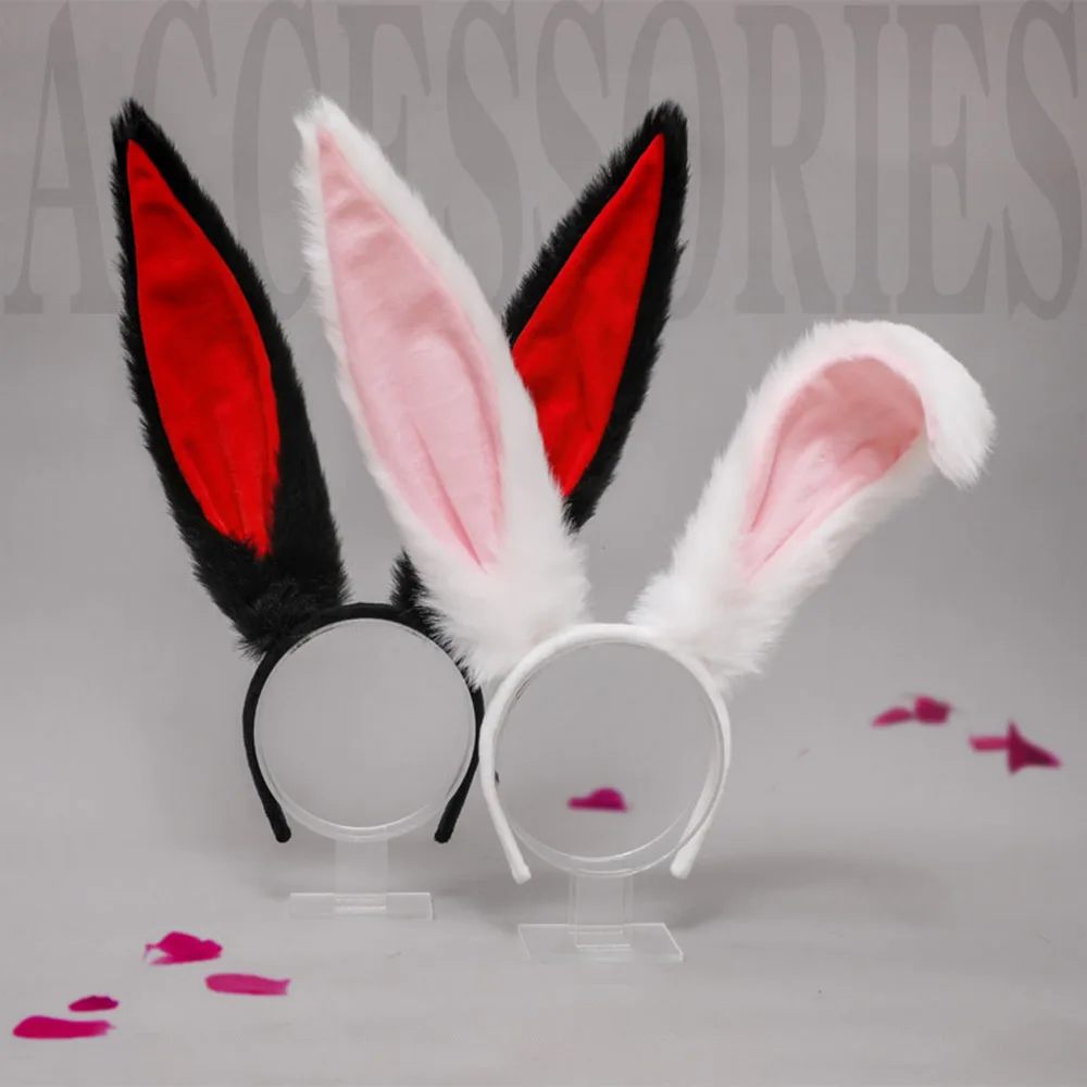 Mädchen Lolita Cosplay Stirnband Niedliche Flauschige Plüsch Lange Kaninchen Bunny Ohren Haarband für Frauen Halloween Cartoon Anime Kopfstück