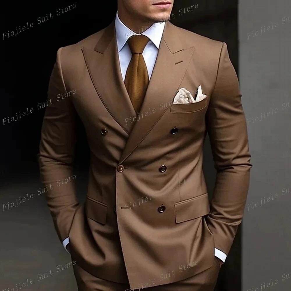 New Beige Business Suit Men Tuxedos Groom Groomsman Formal Prom Wedding Party 2 Piece Set Jacket And Pants