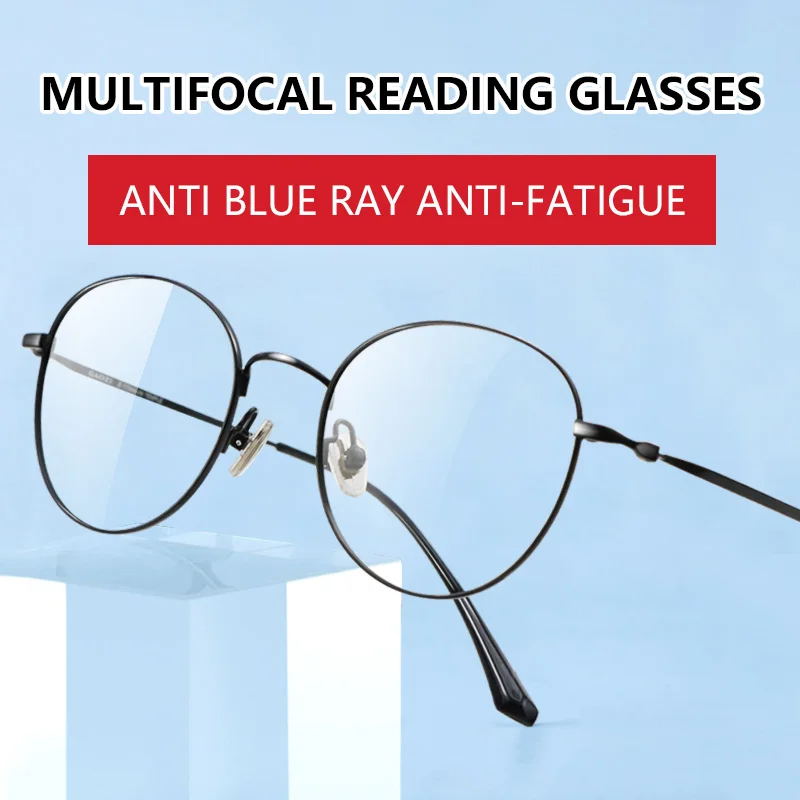 

Progressive Multifocus Reading Glasses, Ultralight Pure Titanium Frame,Blue Light Blocking Magnifying Presbyopic Eyeglasses Men