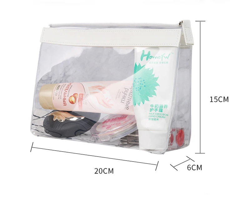 Bolsas de cosméticos impermeables para mujer, bolsa de almacenamiento de viaje portátil, transparente, blanca, EVA, DHL, 100 unidades