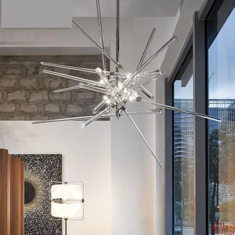 Creative villa duplex staircase, entrance, LED large chandelier, postmodern living room, dining room, acrylic cone tube lamp