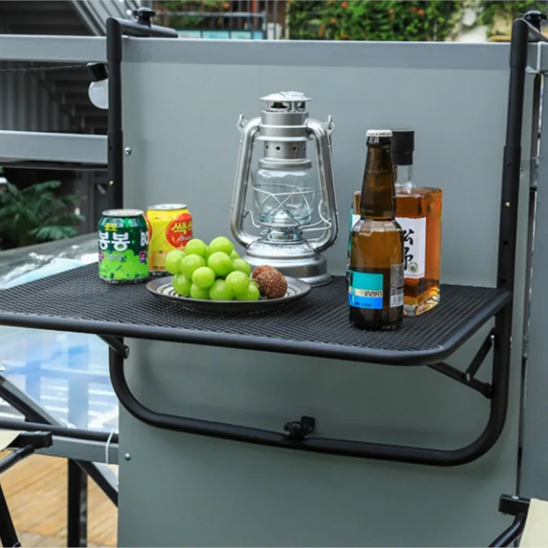 Foldable Balcony Hanging Table, Sturdy Iron Wire Mesh & Bracket, Lightweight Side Table for Patio Railing, Terrace, Home