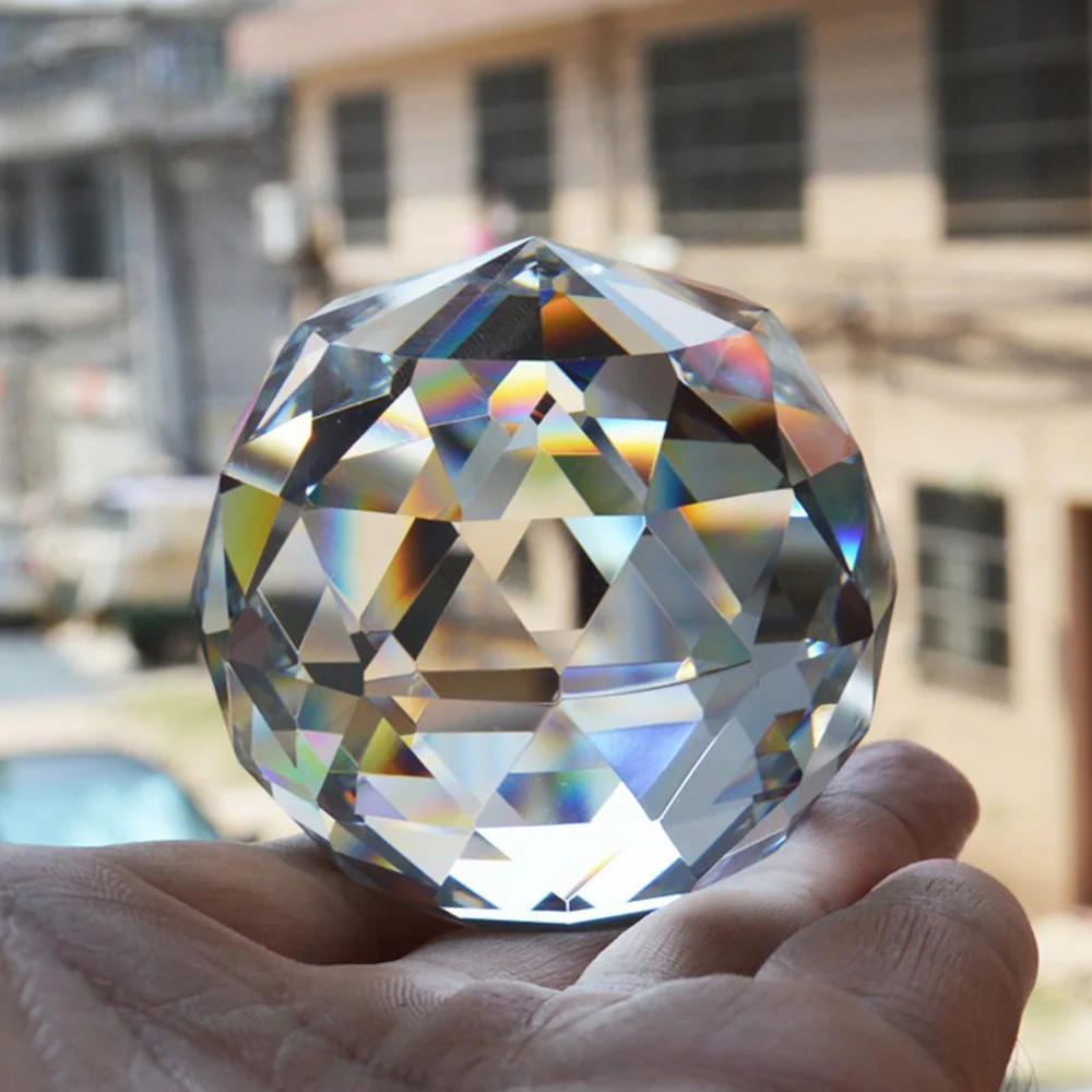 Clear Cut Crystal Sphere 40-80MM Faceted Gazing Ball Prisms Suncatcher Home Decor