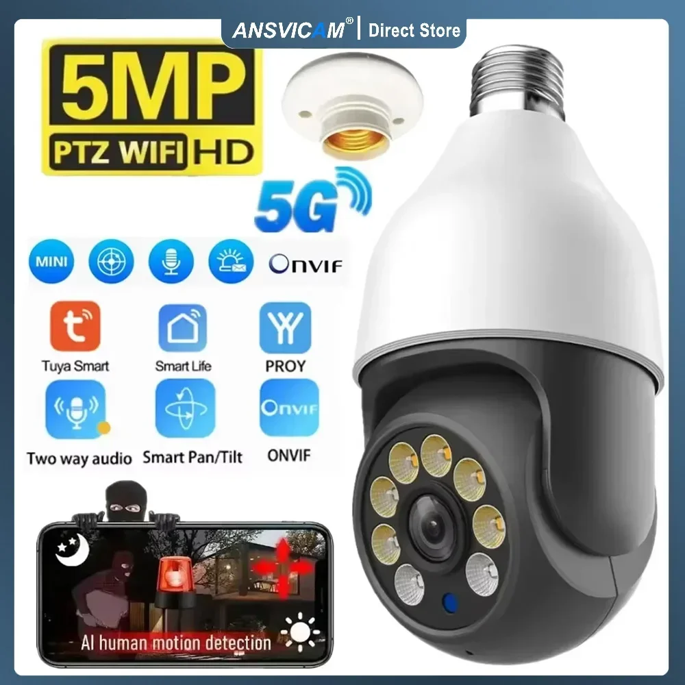 

5MP Wifi 5g Camera Bulb E27 TUYA Smart Life PTZ IP CCTV Outdoor Night Vision 3MP Security Video Bulb Surveillance Camera TUYA