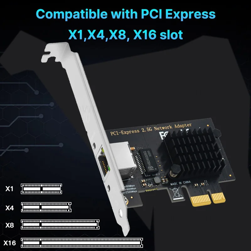2,5G Gigabit PCI-E к сетевой карте RJ45 Ethernet PCIE 100/1000/2500 Мбит/с 1-портовый адаптер контроллера сетевой карты RJ45 для Win7/8/10/11