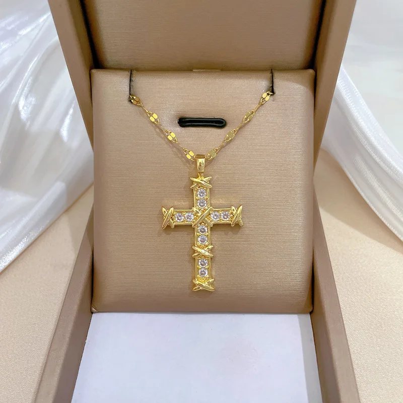 Fashion Vintage Binding The Cross Pendant Necklaces for Women Girls Stainless Steel Jewelry Accessories Gifts for Lover