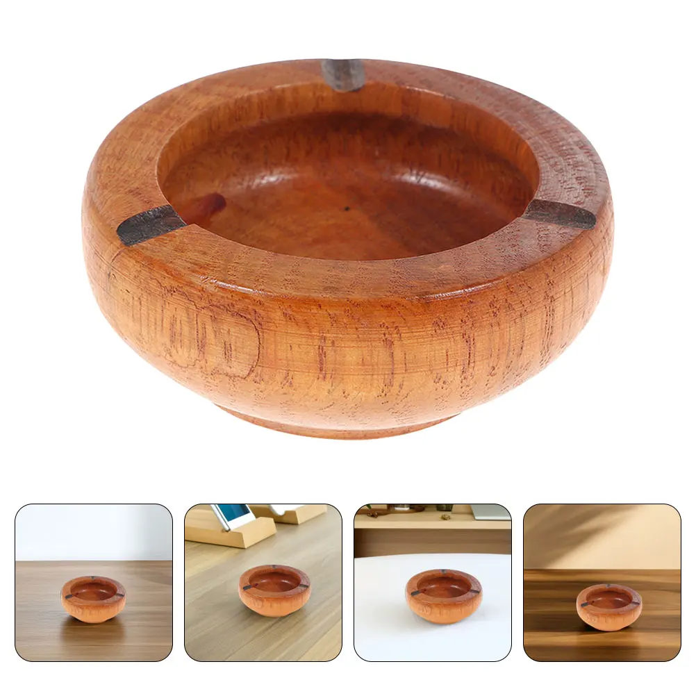 

2pcs Wooden Ashtray Round Simple Desktop Home Office Cigarette Ash Holder Large Capacity Wood Household Smoke