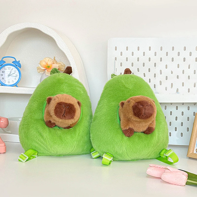 Cartone animato creativo avocado capibara zaino in peluche carino moda capibara sacchetto di peluche borse da scuola per bambini regali di compleanno