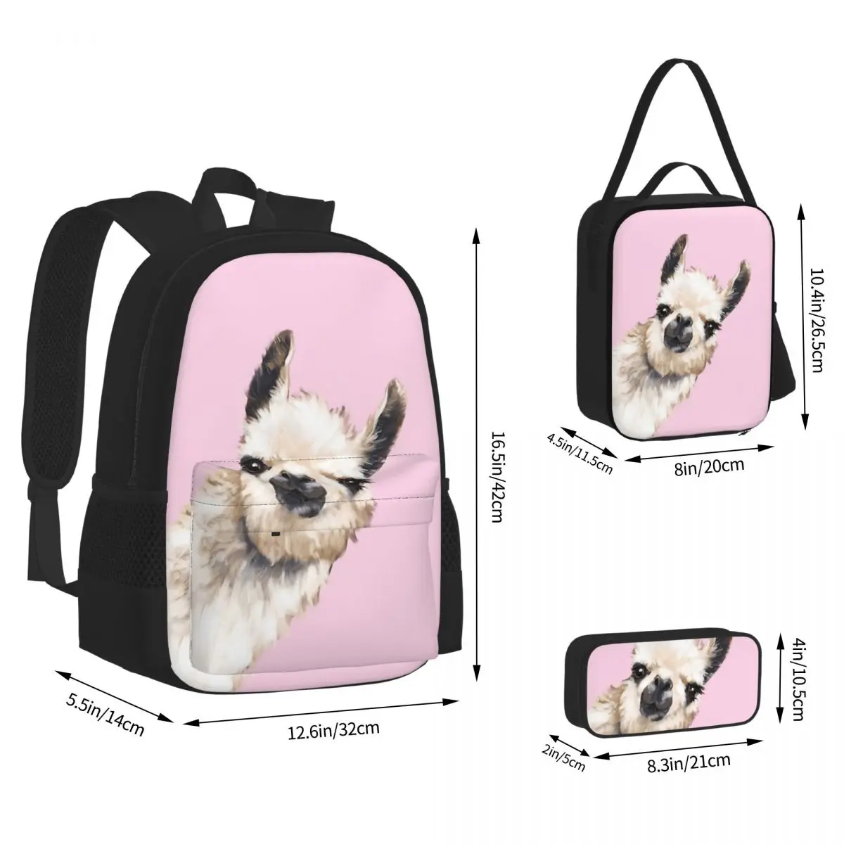 Lama Alpaka Tier Rucksäcke Jungen Mädchen Bücher tasche Studenten Schult aschen Cartoon Kinder Rucksack Lunch Bag Stift Tasche dreiteiliges Set