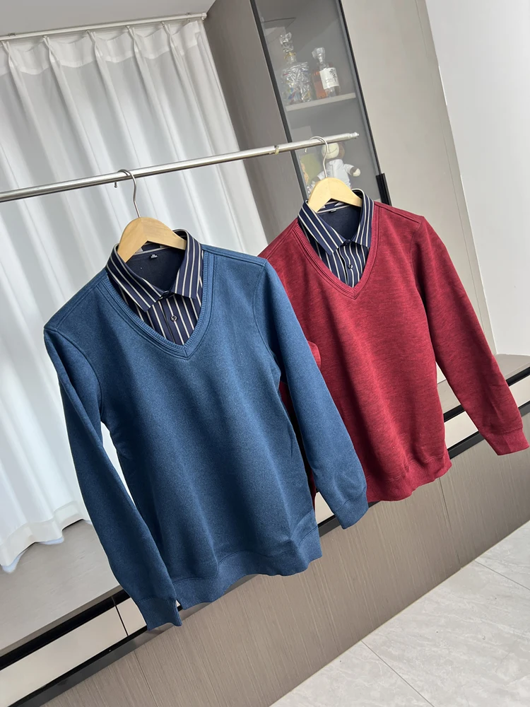 

Мягкий повседневный трикотаж на подкладке, искусственный двухсекционный деловой мужской свитер на осень-зиму, удобный дышащий модный городской слэ