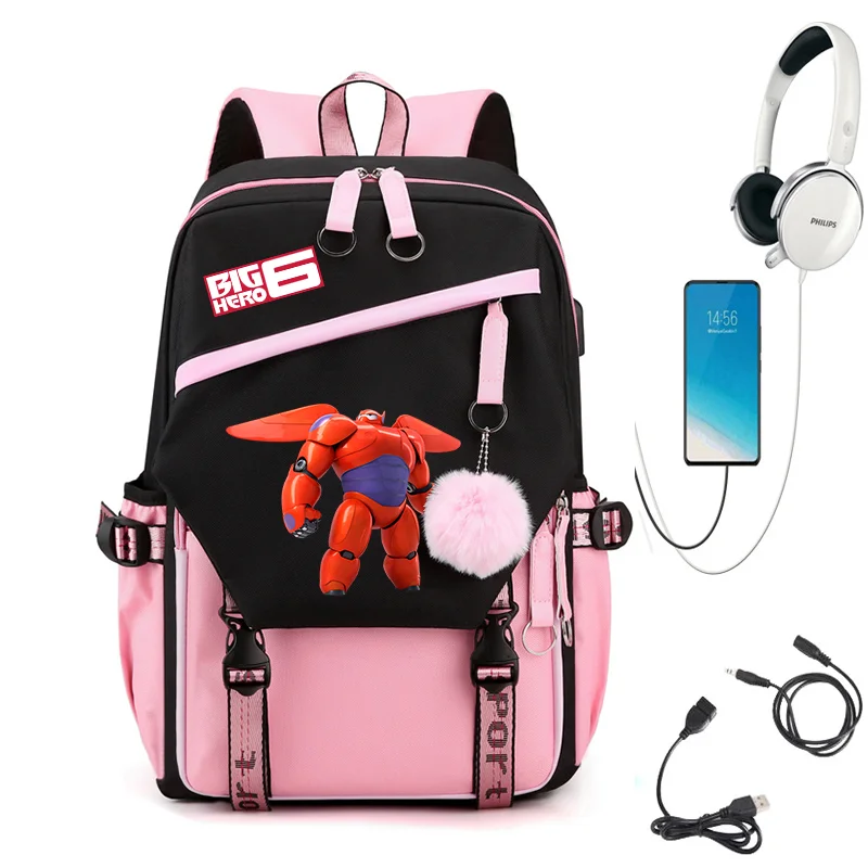 

MINISO Big Hero 6 Baymax USB Charging Schoolbag Male and Female Student Laptop Backpack Large Capacity School Bag Mochila