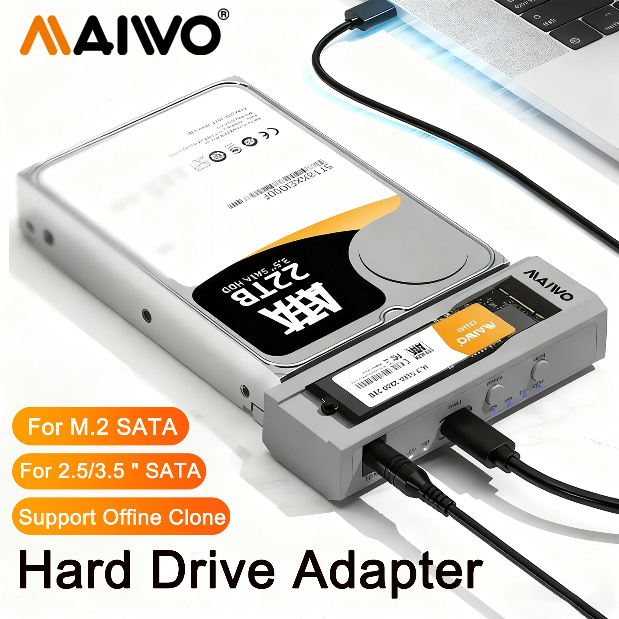 

MAIWO M2 SATA External Storage HDD Enclosure 2.5/3.5'' SSD Case with 12V-3A Office Clone 5Gbps For B&M KEY Support 2230 42 60 80