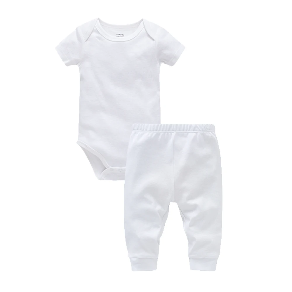 Muslin Blank 2 Pieces Baby Rompers Pants Set Plain Colors Summer Short Sleeve Bodysuit Kids Clothing Set Boys Clothes