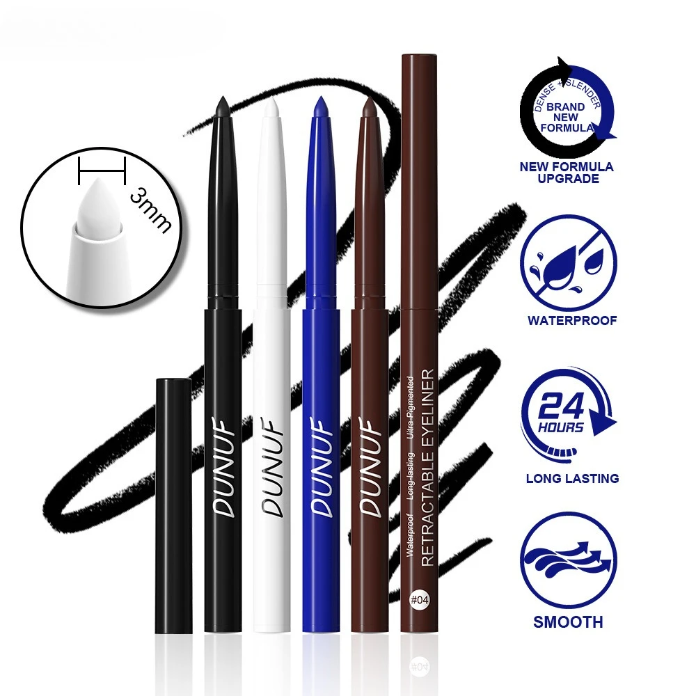 4 Shade Retractable Eyeliner Pencil No Sharpening Needed Intense Color Smudge Proof Payoff Sweatproof for Gym Swimming Daily Use