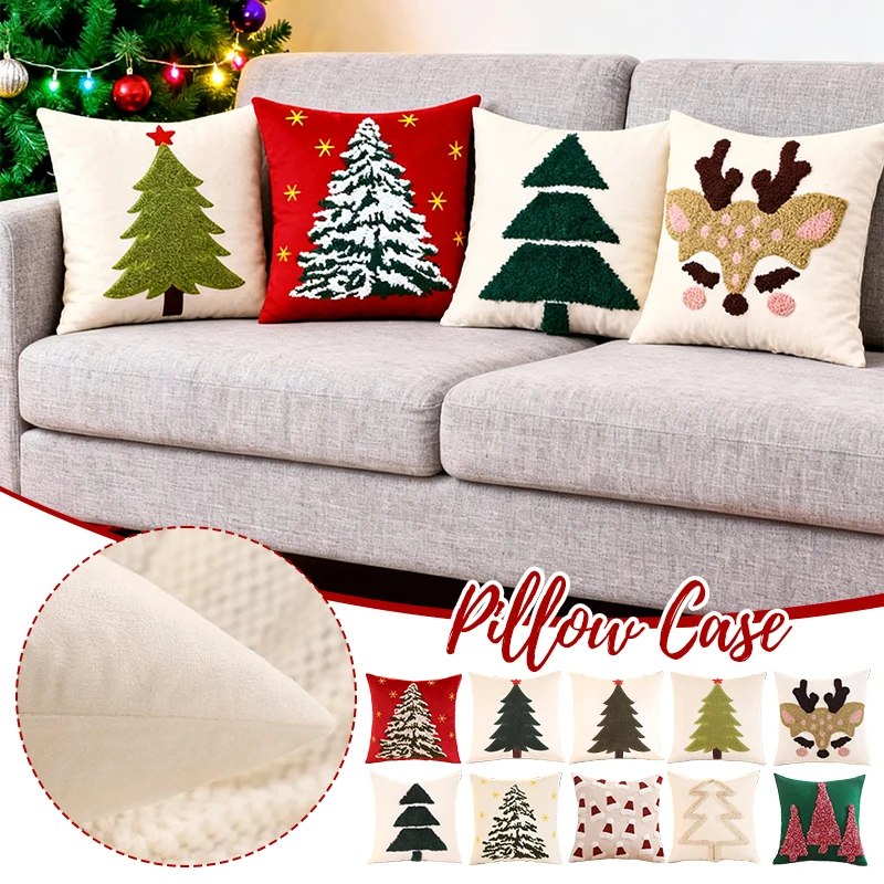

Unfilled Christmas Pillow Cover Embroidered Printed Square Sofa Cushion Cover Backrest Pillowcase Home Living Room Decoration