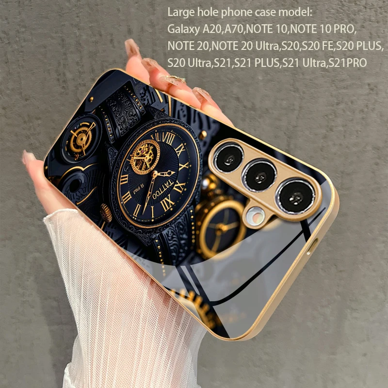 Mechanical Gold Watch Pattern 2D Phone Case for Samsung S26 S25 S24 S23 S22 S21 S20 A56 - Golden Metal Paint Glass Protective Co - view 4