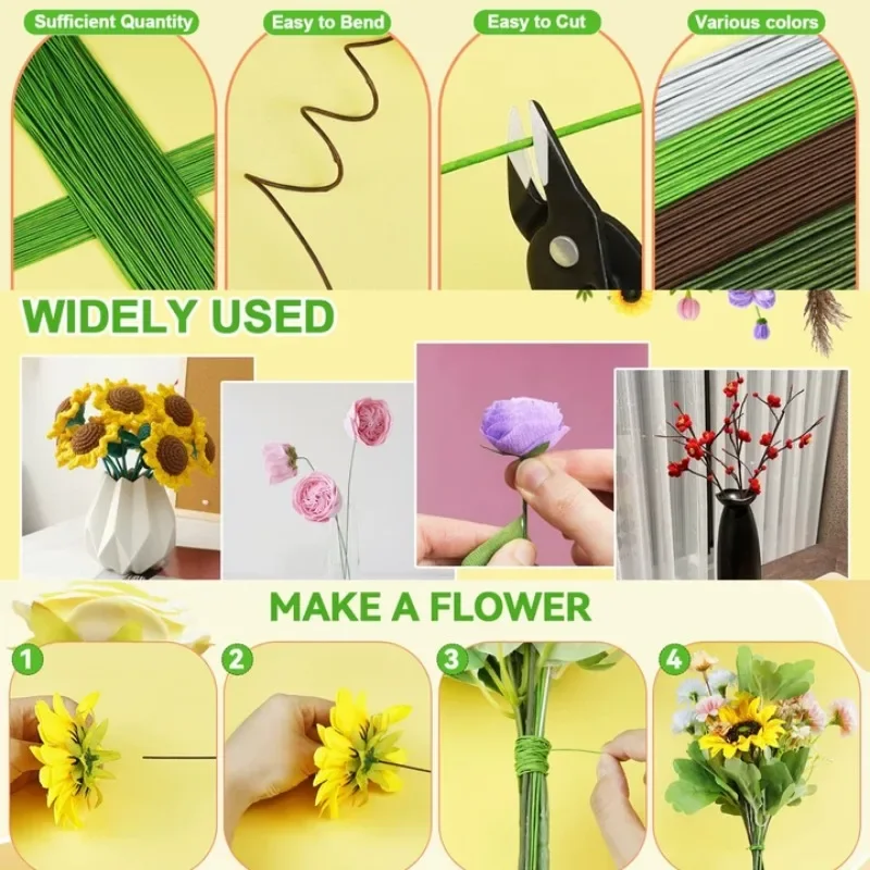 Green Flower Stem Iron Wire Christmas Wedding Celebration Bridal Bouquet Home Vase DIY Box Manual Accessory Material Decor Cheap