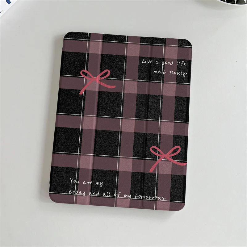 Pen Holder Table Case For Apple iPad Pro 2024 11 inch Air 5/4 10.9 iPad 10th 10.2 Air 3 10.5 inch mini 6/5/4 Cover Plaid Cases