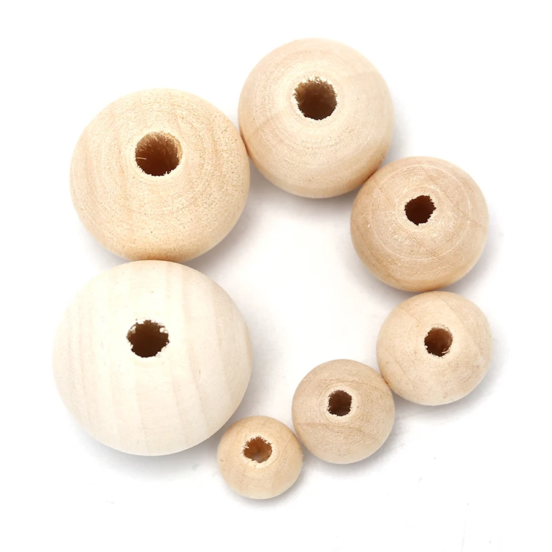 Round Wood Spacer Bead Natural Unpainted Wooden Ball Beads DIY Craft Jewelry