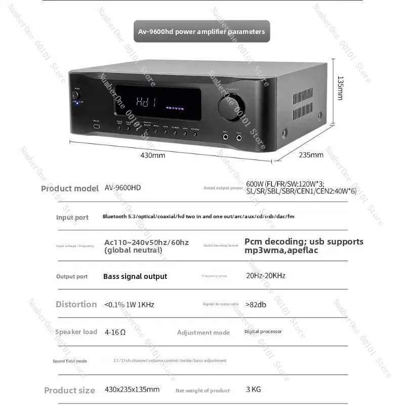 AV9600 7.1CH Home Theater AV Amplifier Bluetooth Audio Receiver Karaoke Mixing Amplifier