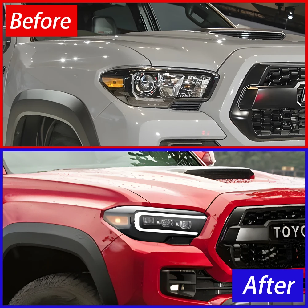 Car Front Lamps Assembly for Tacoma 2016-2019 Upgrade LED Auto Headlight Projector Three Lens Dynamic Turn Light Accessories