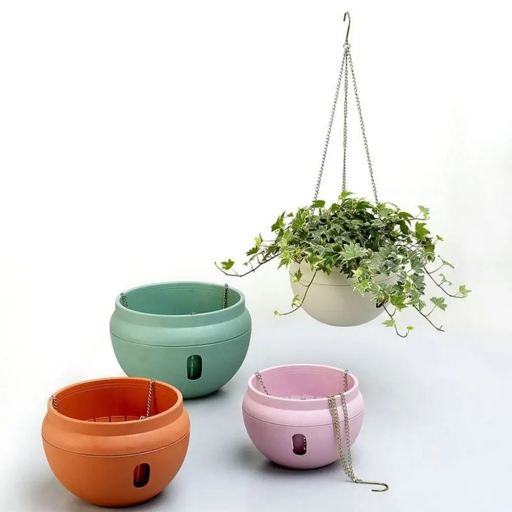 Plastic Bowl-Shaped Flower Pot Detachable Self Absorbing Water Hanging Flower Pot with Hook Plant Holder Basket Garden