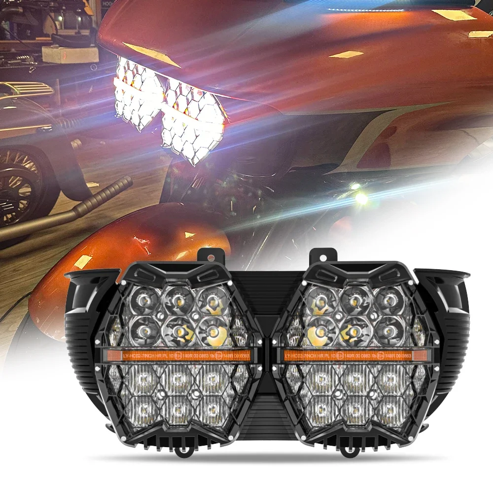 

LED Head Light Headlamp Front Lamp High Low Beam Yellow Turn Signal Light For Harley Davidson Motorcycle Road Glide 2015-2022