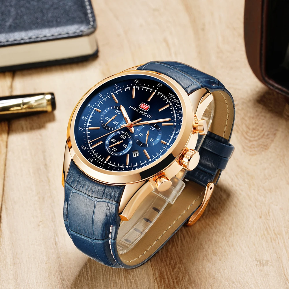 

MINI FOCUS Wrist Watches for Men Business Waterproof Luminous Genuine Leather Strap Watches With Clock Date reloj hombre 0116G