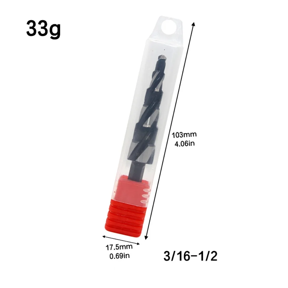 

Spiral Groove Step Drill Bit with 1/4" Hex Shank Four Spiral Flute Punch Holes Drill Bit Wear-Resistant Faster Drilling