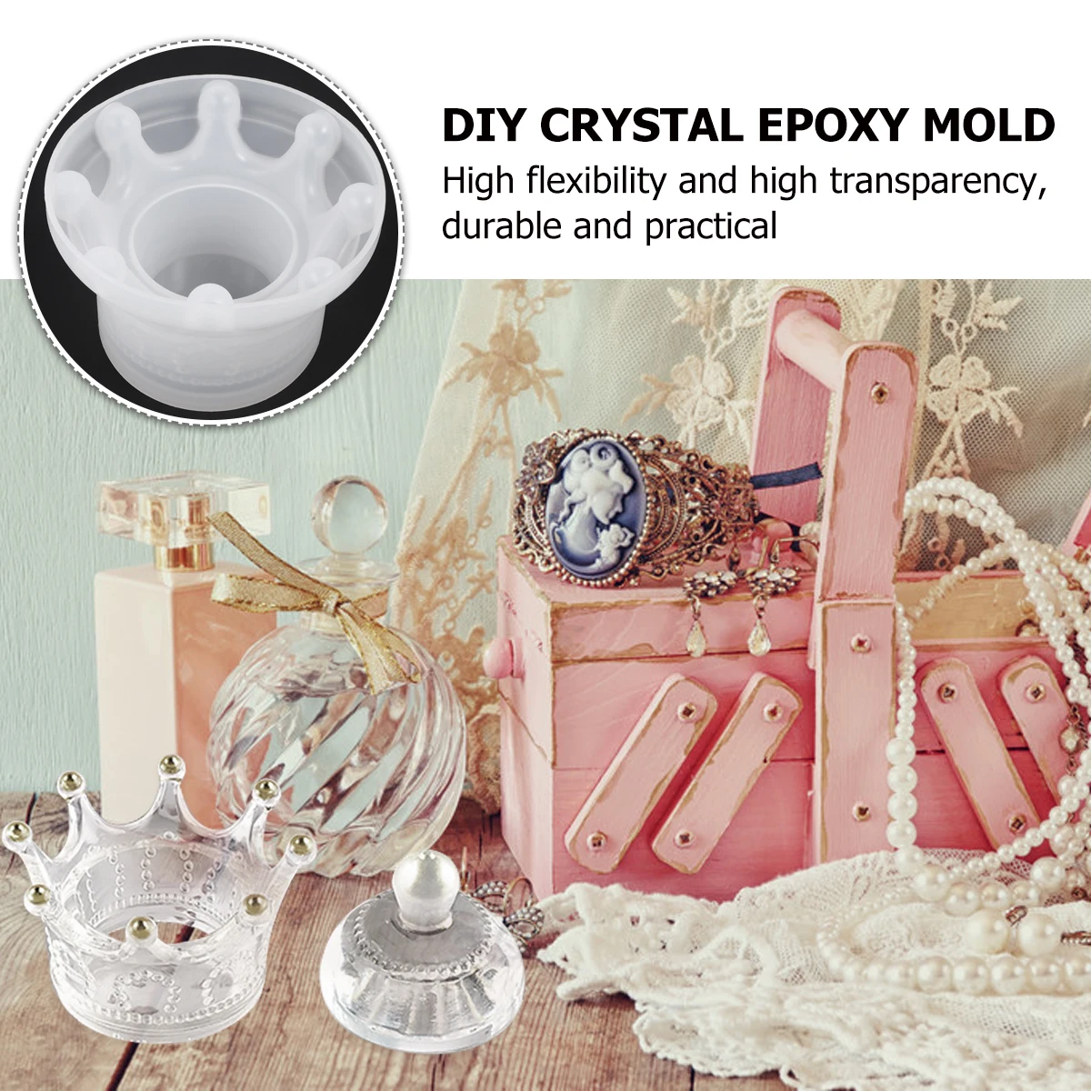 

Jewelry for Crystal Crown Mould Mold DIY Epoxy Round White Silicone
