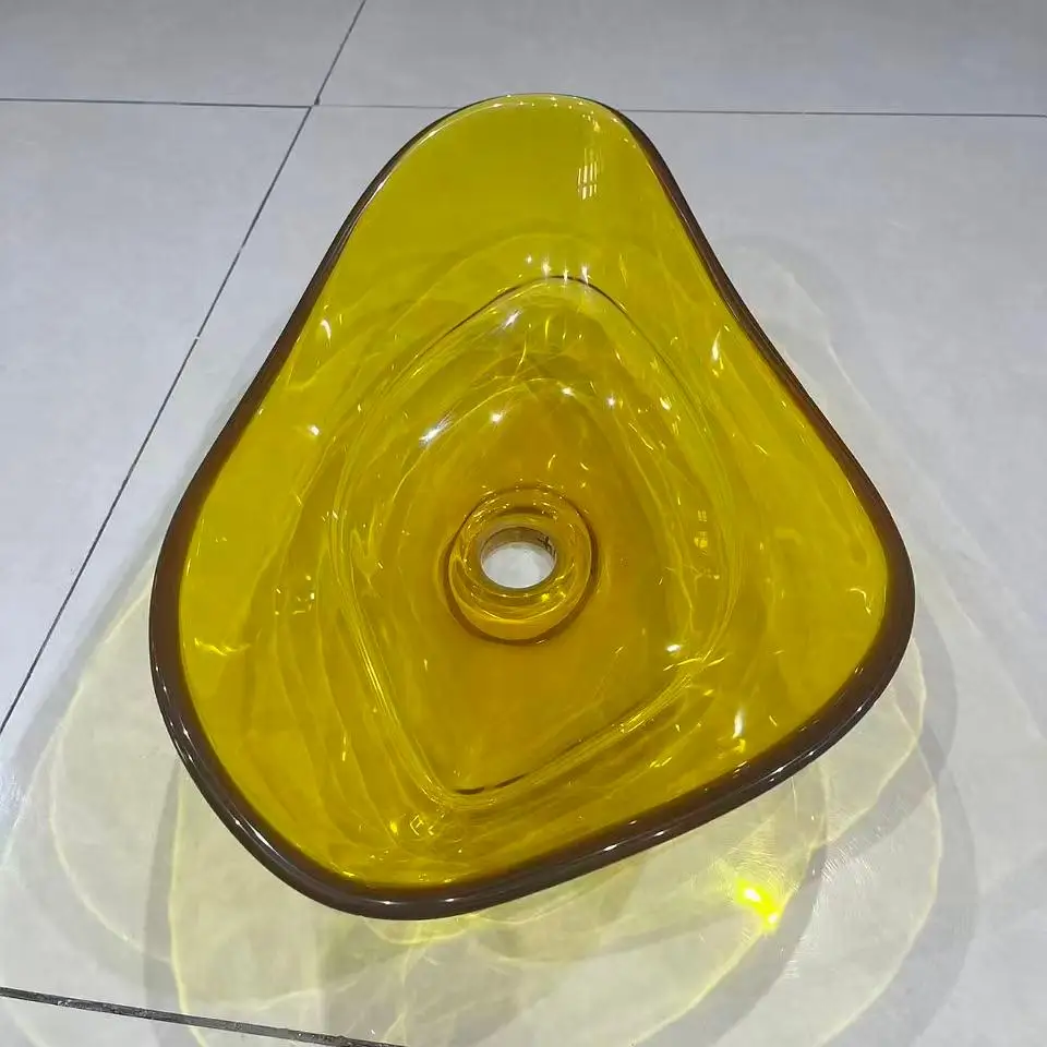 High-end irregular flower shape transparent resin wash basin Luxury hotel villa easy-to-clean countertop wash basin