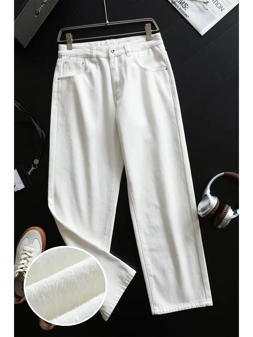

High Quali Men's White Straight Leg Loose Fit Casual Jeans Faionable Spring New Arrival Durable Straight Tube Pants
