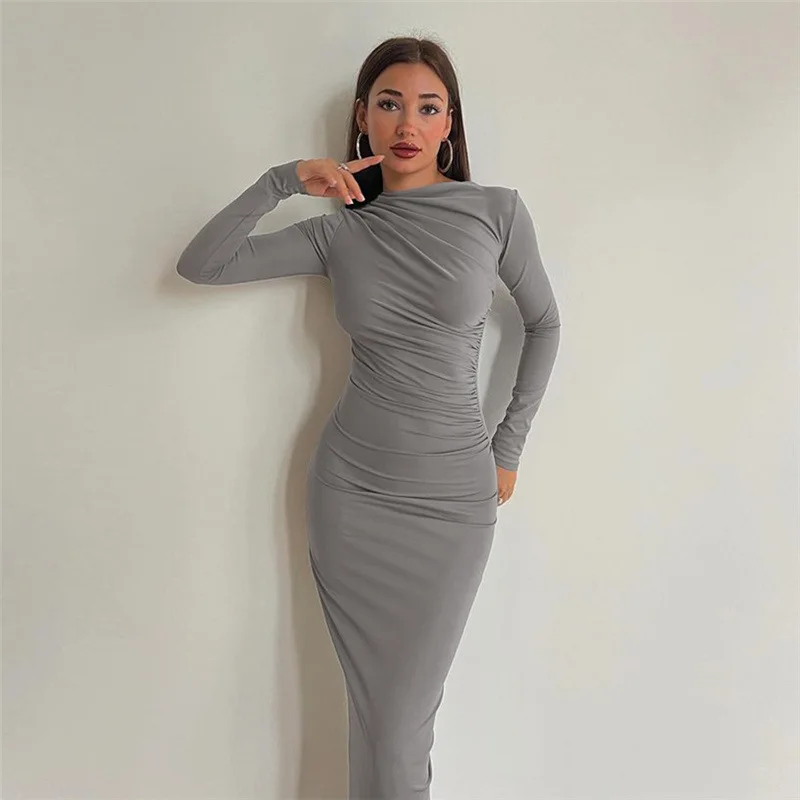 Vestido informal de manga larga para mujer, vestido de longitud media, Otoño e Invierno