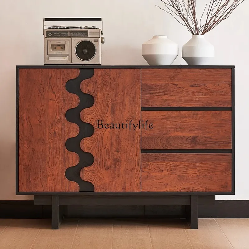 

Medieval solid wood dining side cabinet, simple modern French living room storage against the wall locker