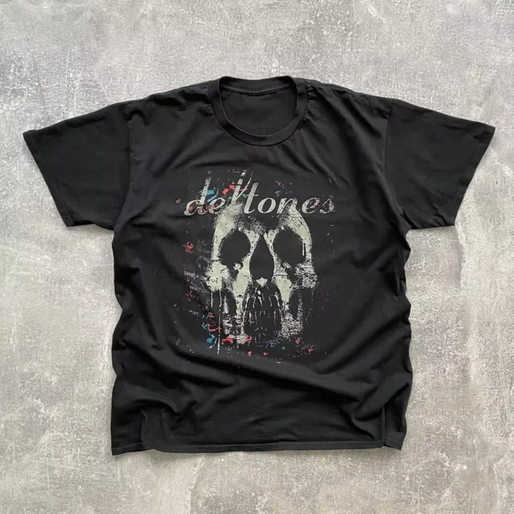 

2025 Deftones Band WHITE PONY Vintage Black T-Shirt Men Women T Shirt Loose Fitness Short Sleeve T-Shirts High Street Crew Neck